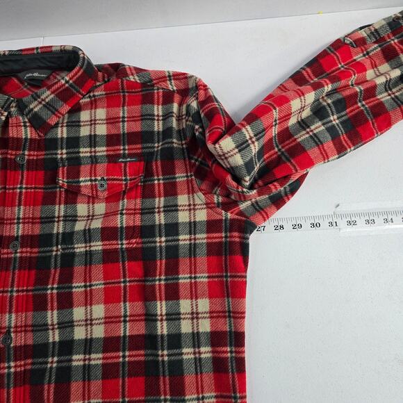 Eddie Bauer flannel button down shirt red gray mens XL 6439 - Picture 4 of 11